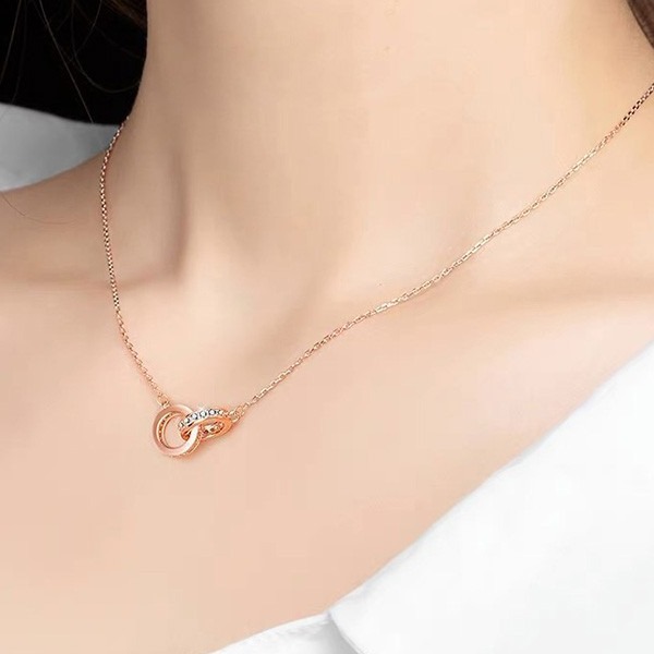 莞晗 S925银双环彩金项链