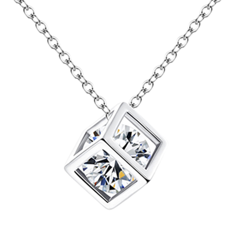 建禄 莫桑钻爱情魔方银项链