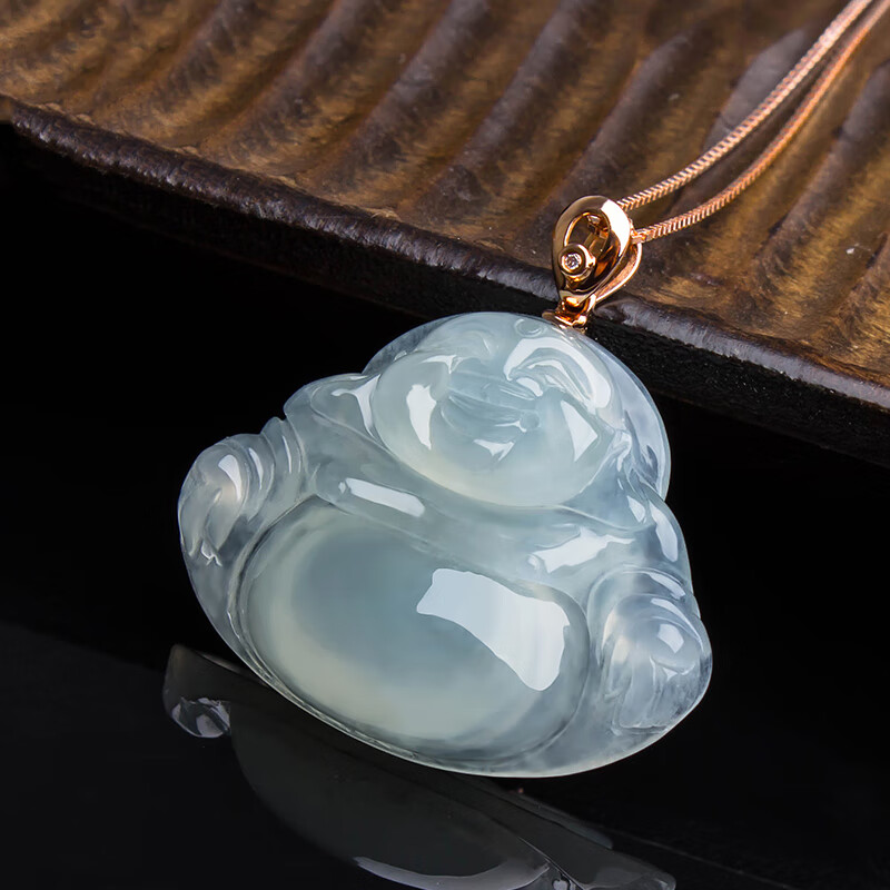 百博 18K金弥勒佛翡翠吊坠