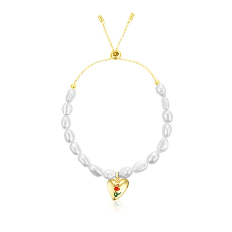 OOAK玫瑰爱心吊牌珍珠手链