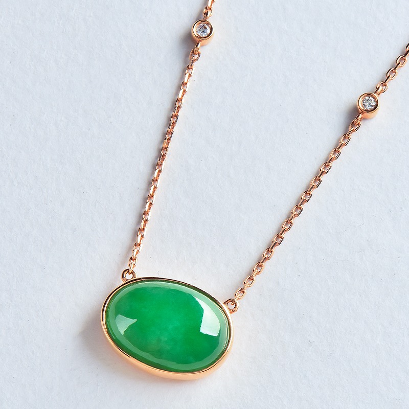 玉萌色 玫瑰金配钻翡翠