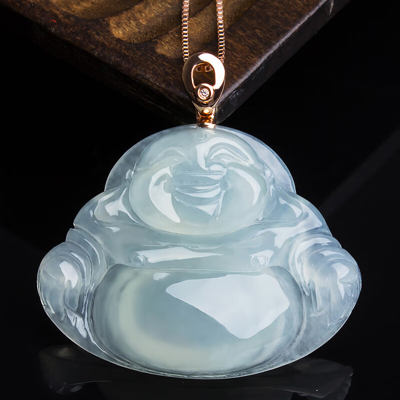 百博 18K金弥勒佛公翡翠吊坠