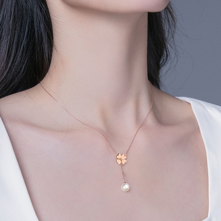 Qlady 四叶草流苏珍珠项链