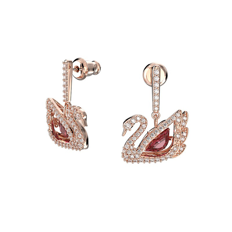 施华洛世奇 玫瑰红色天鹅耳环