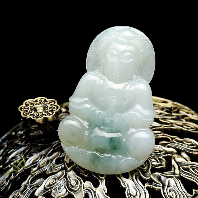 七彩云南 糯种立体雕刻玉观音