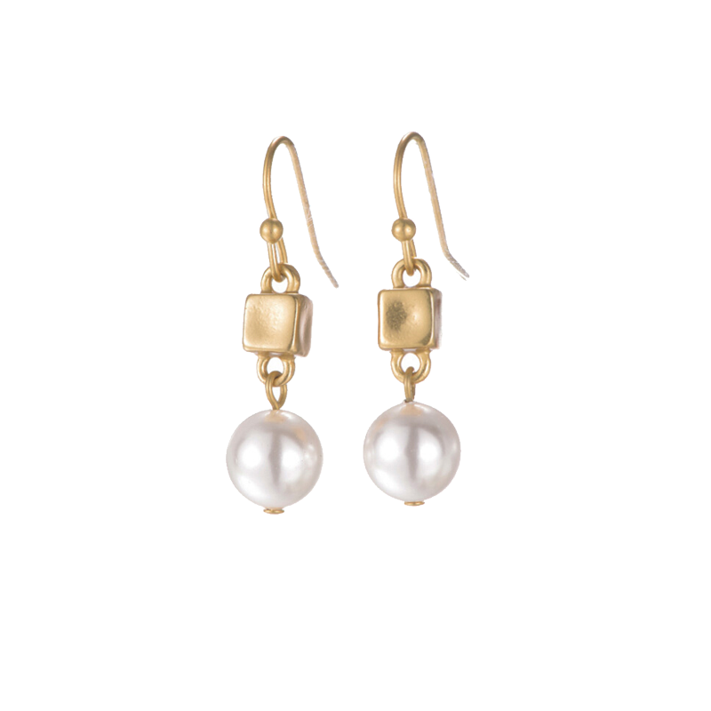 翡拉拉 时尚珍珠方块耳饰