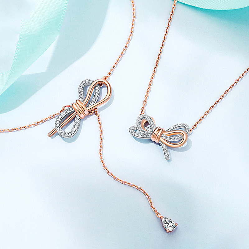 布兰琪蝴蝶结玫瑰金简约锁骨链
