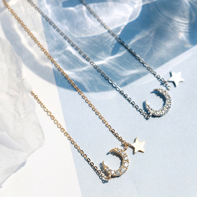 晓色玫瑰金色星月简约锁骨链