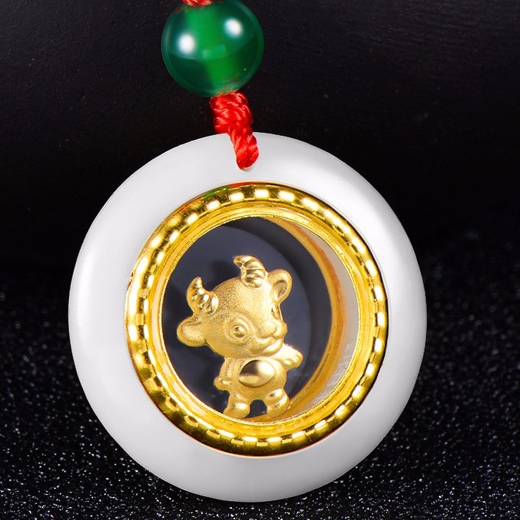 劳梭 足金镶玉翡翠吊坠