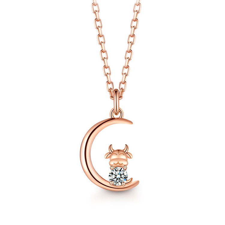 T400 月牙生肖牛项链