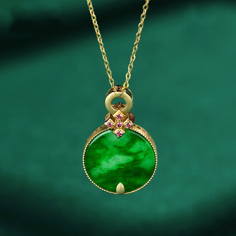 玉和祥红宝石翡翠平安扣吊坠
