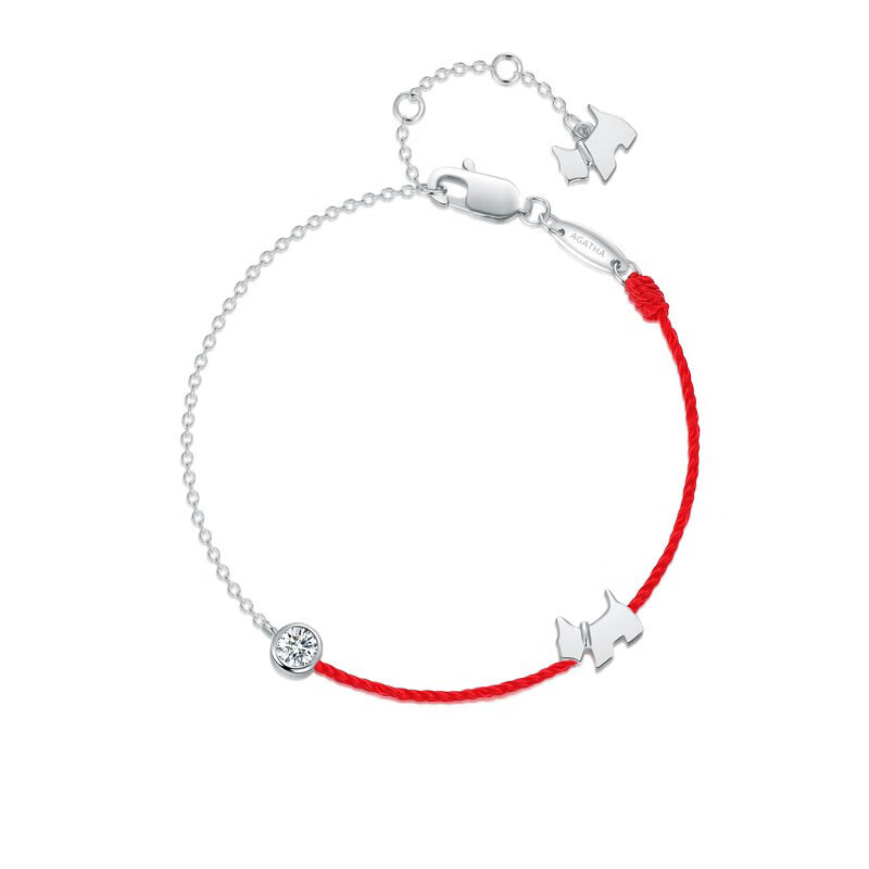 瑷嘉莎 红绳带钻小狗手链