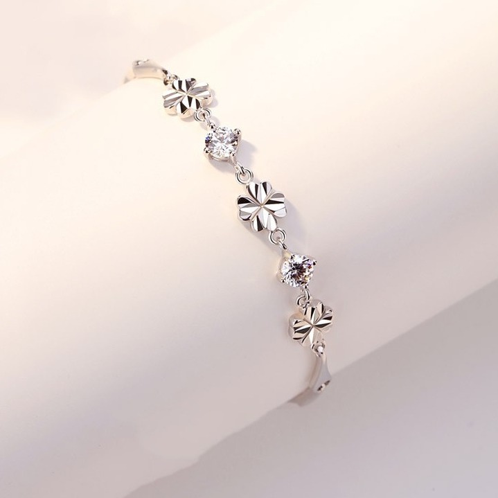 银千惠 四叶草简约纯银手链