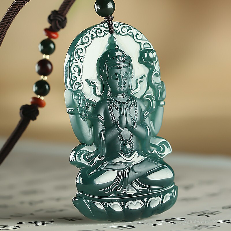 净心石 双面雕刻翡翠吊坠