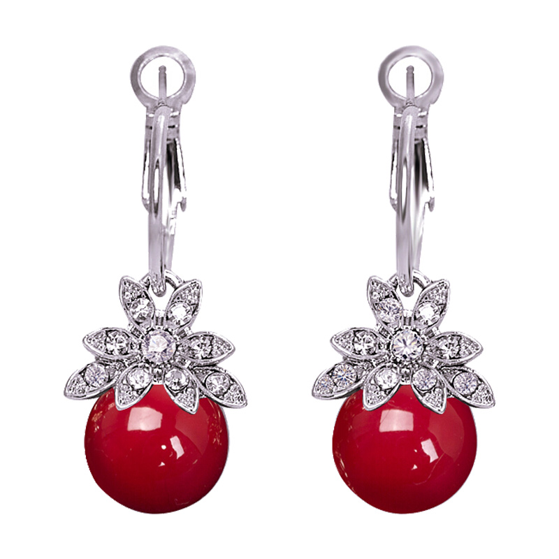 冠带红色珠子银耳饰