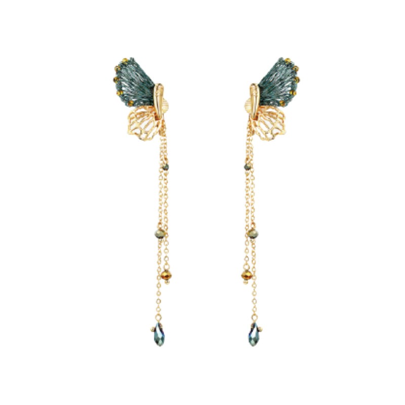 shes镂空蝴蝶长款流苏耳环