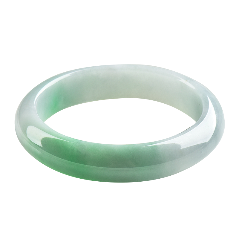 玉萌色 白润飘绿 翡翠手镯