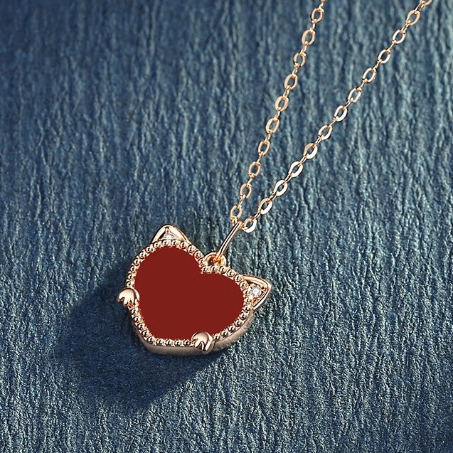 是你 小红心猫咪18K金项链