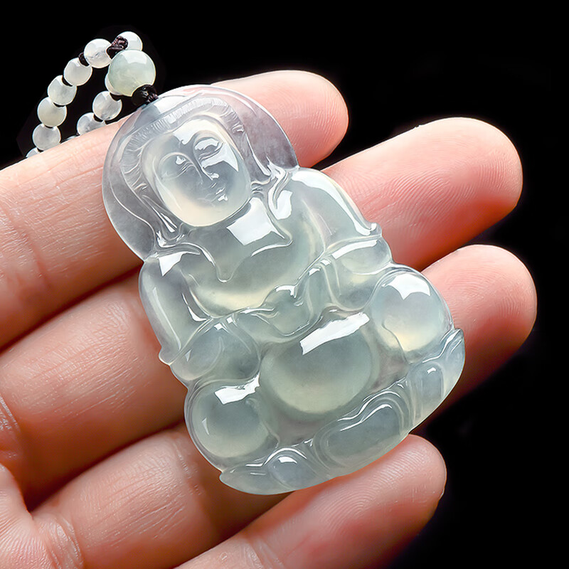 玉萌色 坐莲观音翡翠吊坠