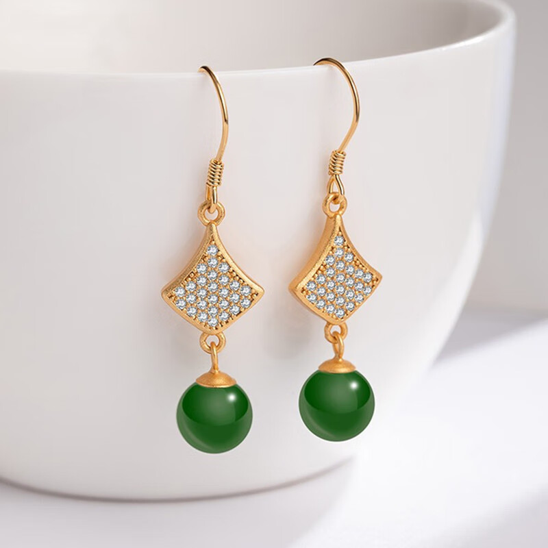 沫兰复古碧玉百搭气质耳环