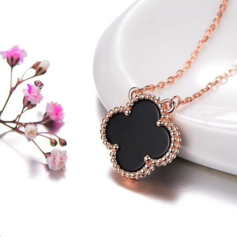 艾铂黛黑玛瑙四叶草简约锁骨链