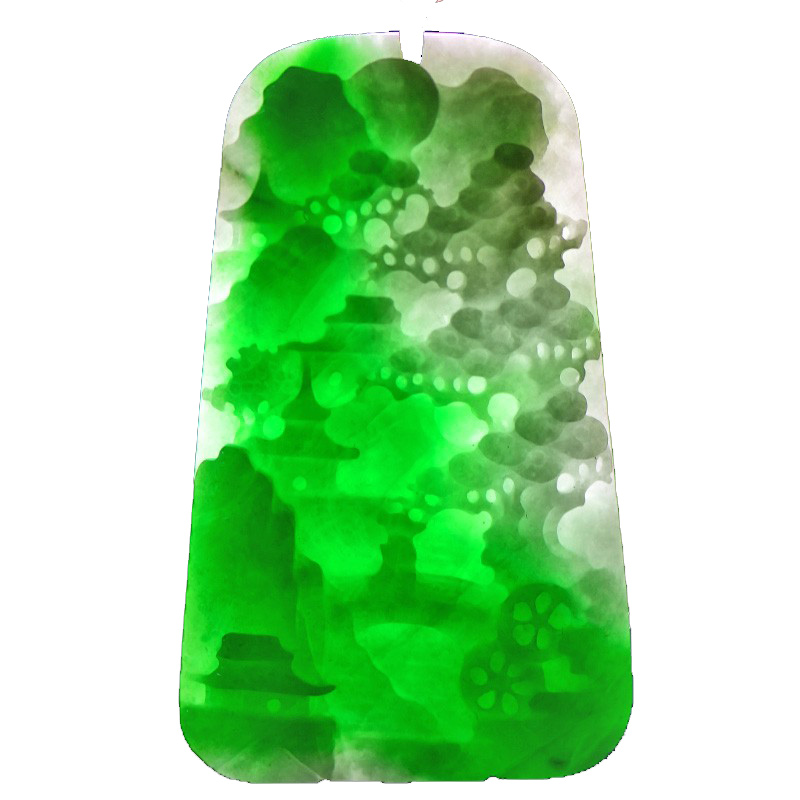 可玉可求翡翠竹林山水牌吊坠