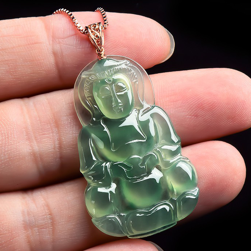 玉萌色 冰糯种观音翡翠吊坠