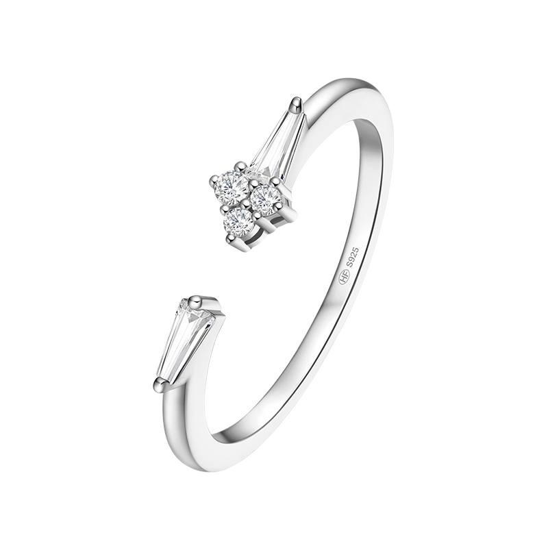 何方珠宝 雪花优雅银戒指