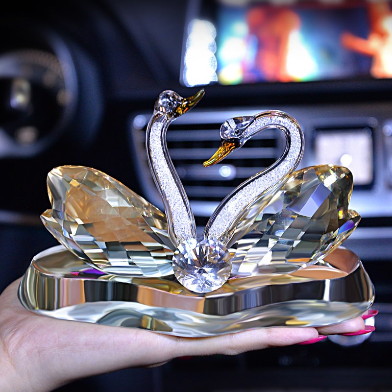 奔域 水晶情侣双天鹅摆件