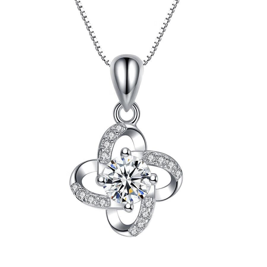 卡蒂罗 银四瓣花锆石项链