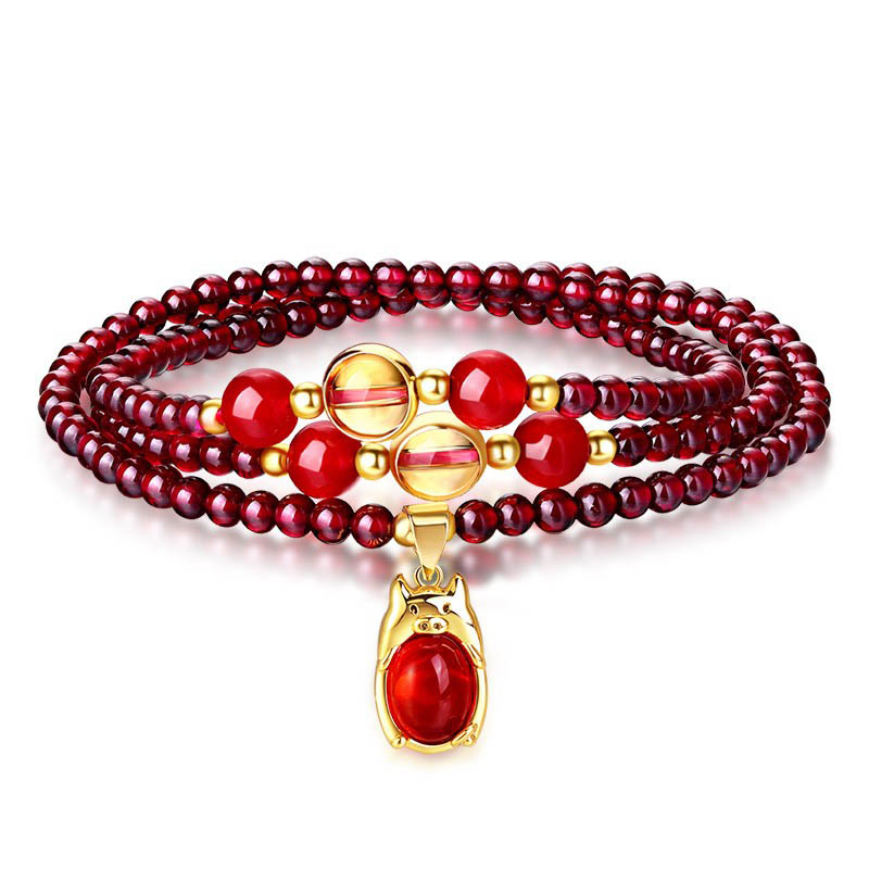 琦天天然酒红石榴石本命年手链