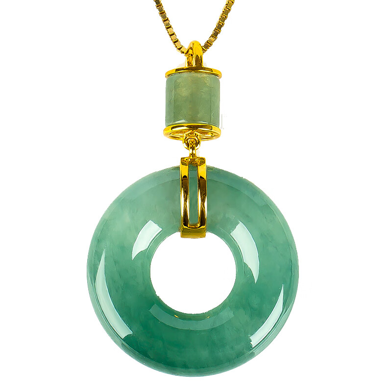 玉萌色18K金镶玉吊坠