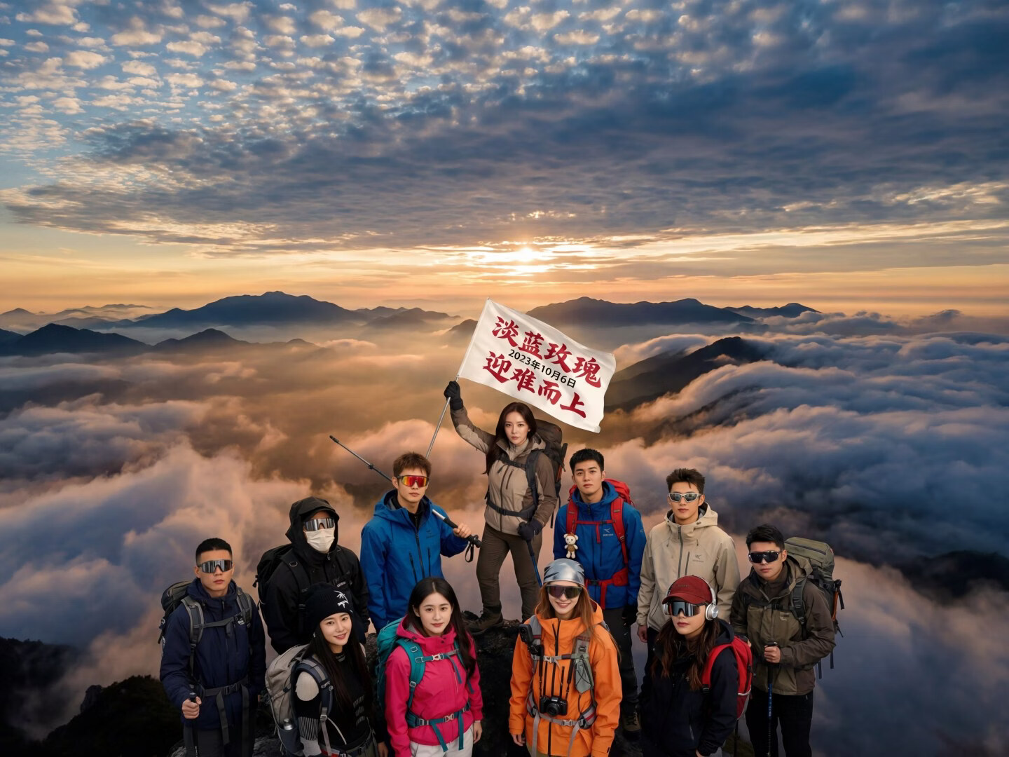 淡蓝玫瑰spa公司团建活动员工山顶大合影