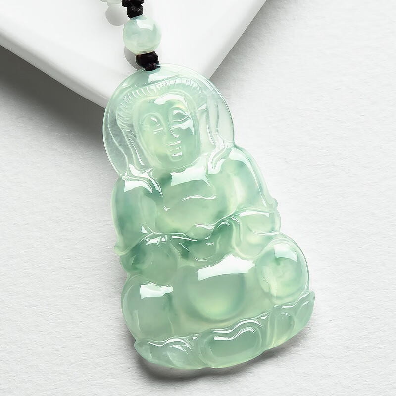 玉萌色 飘花观音翡翠吊坠