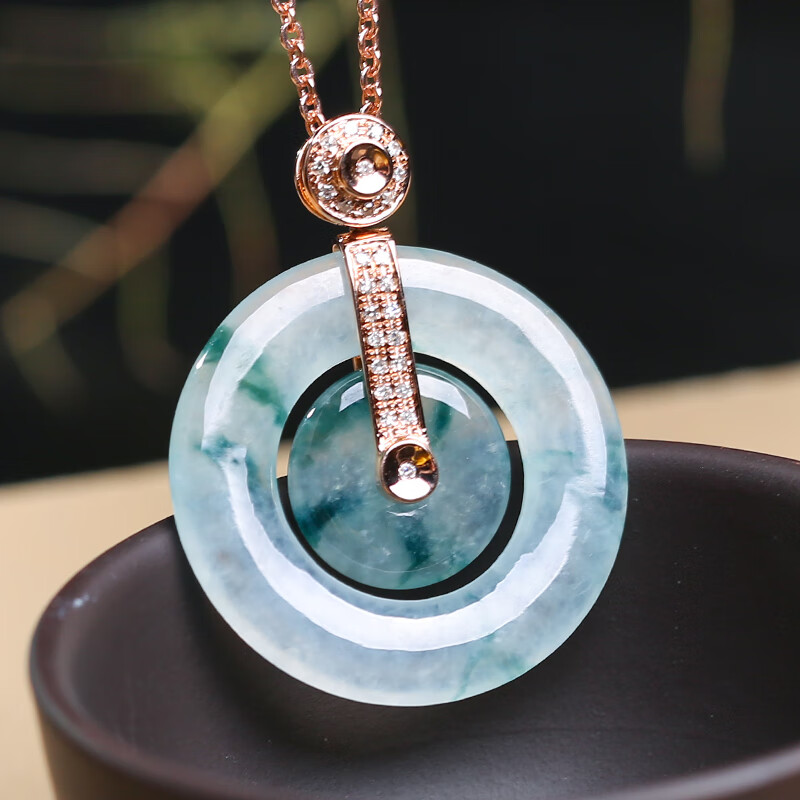 净心石 飘花平安扣翡翠吊坠