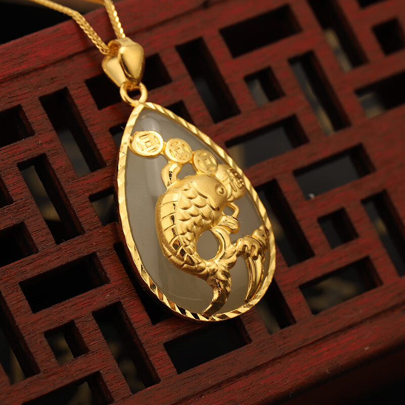 老庙 时尚金镶玉吊坠