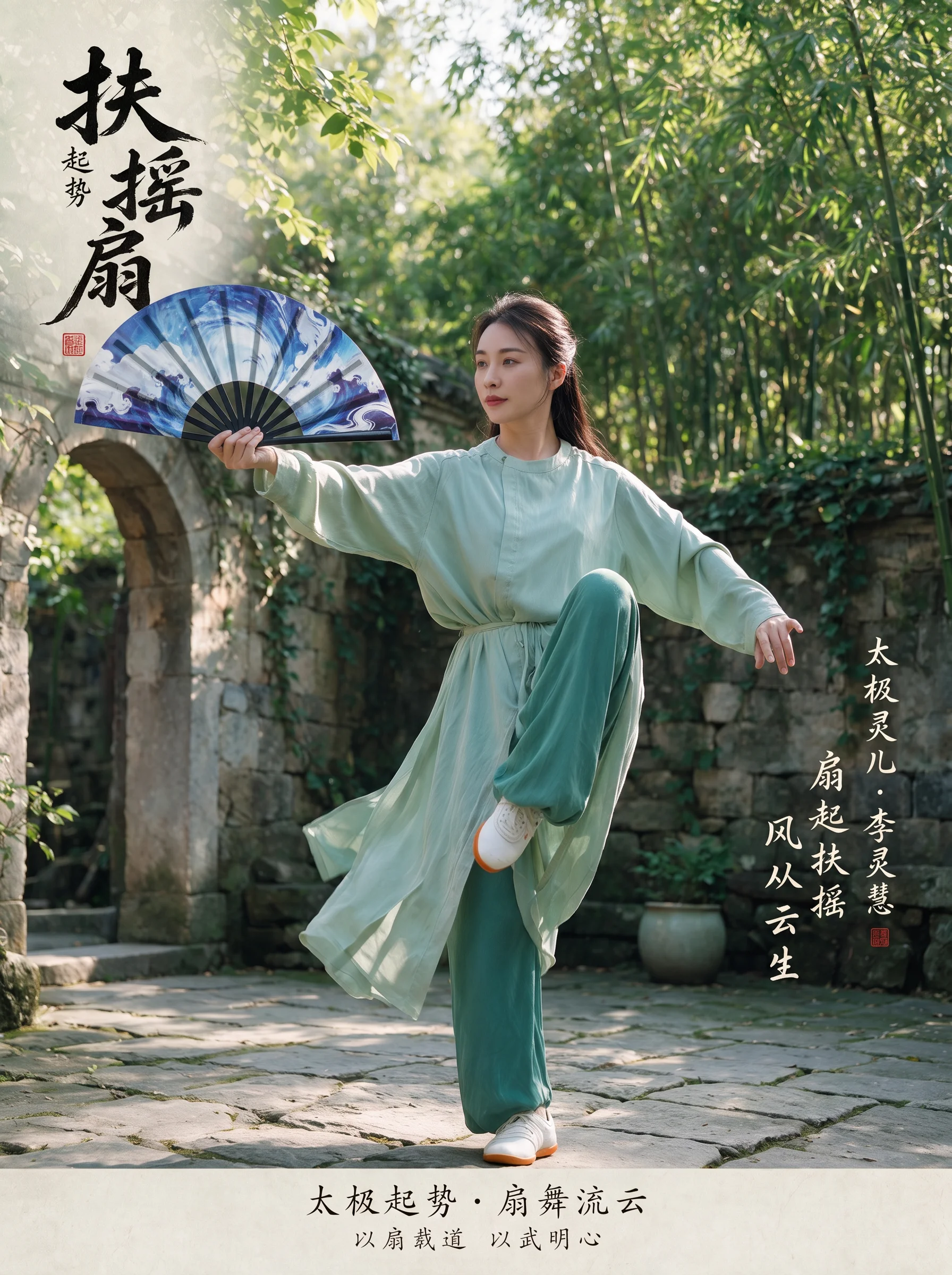 扶摇扇与太极拳起势动作
