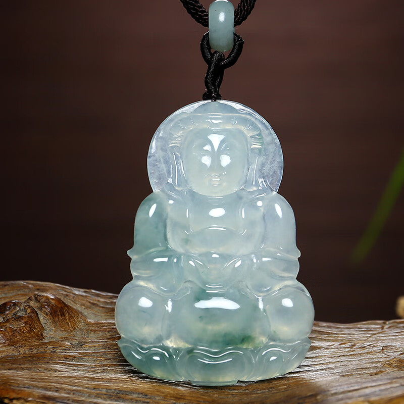 净心石 飘花坐莲观音翡翠吊坠