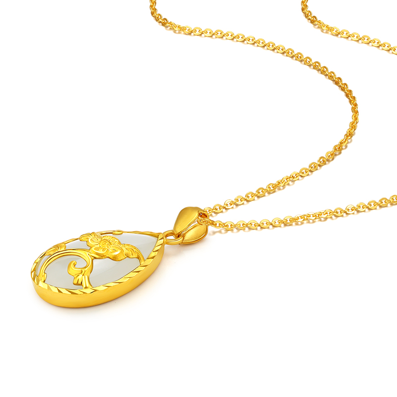 老庙 如意金镶玉 吊坠