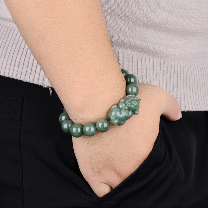 千载一玉 貔貅油青珠翡翠手镯