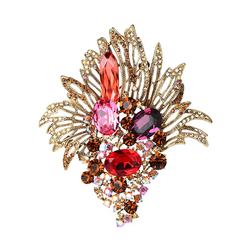 左欧优雅立体花朵复古水晶胸针