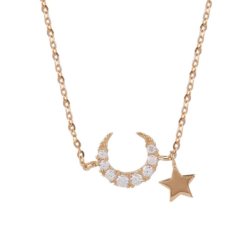 晓色 玫瑰金色星月项链