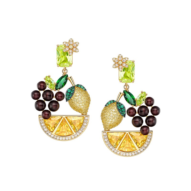 何方珠宝彩色水果耳环