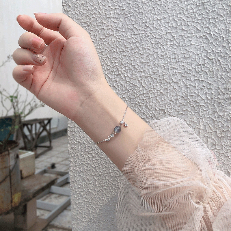 伊黛儿 925银月光石星月手链