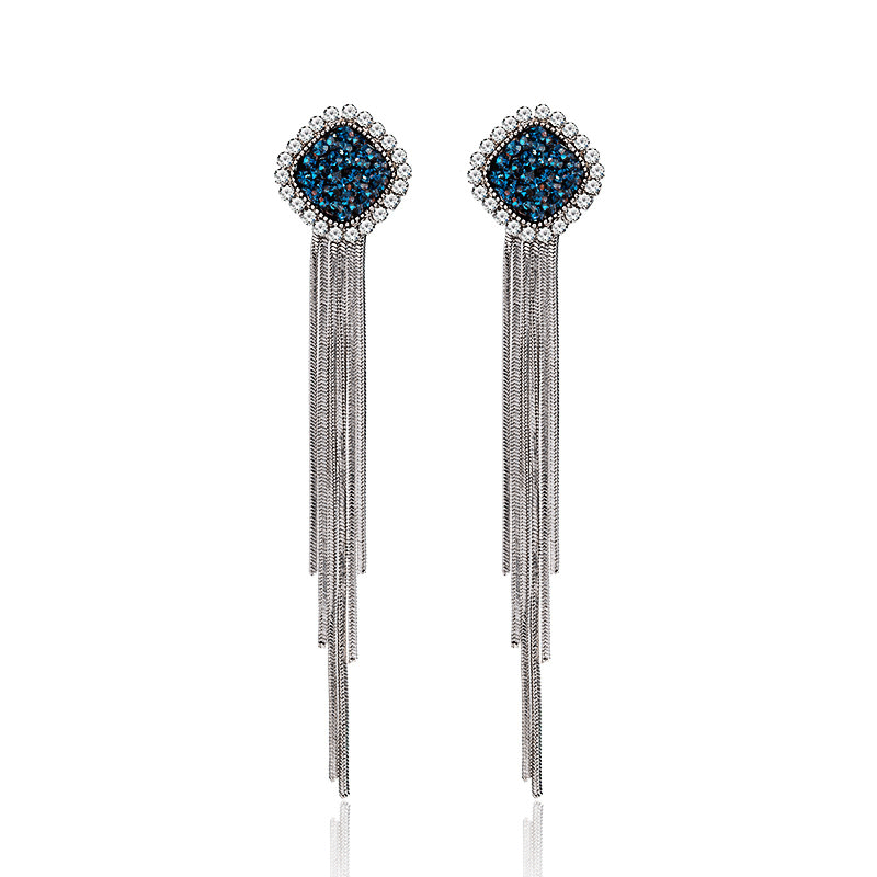 伊黛儿 星空蓝流苏耳饰