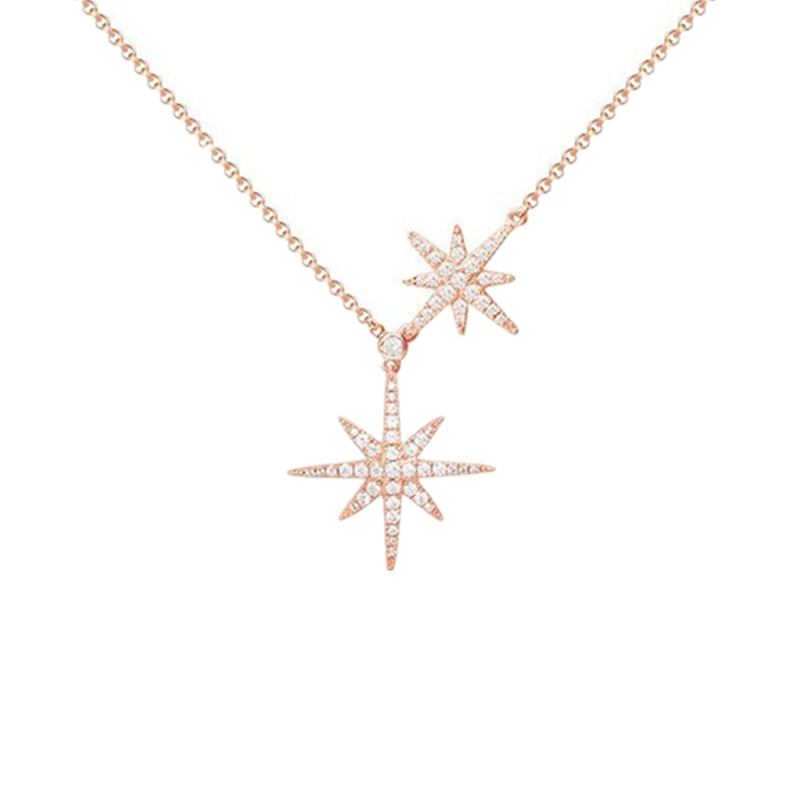 APM粉金色镶晶钻双流星项链