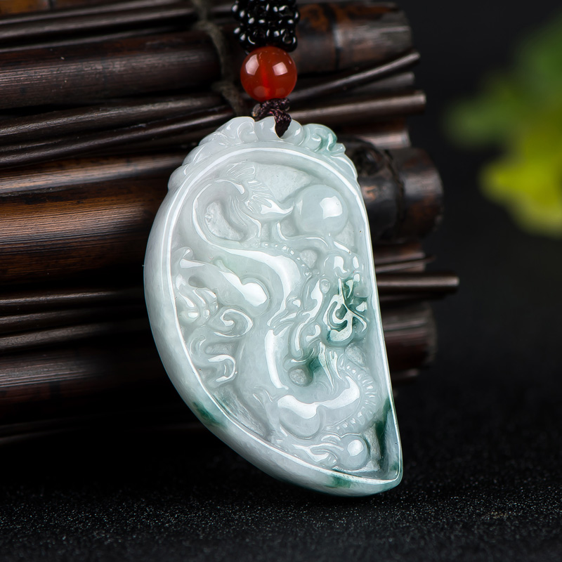 臻禄 天然翡翠吊坠龙凤对牌项链