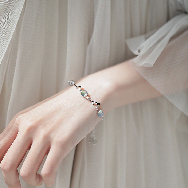 YYEU 纯银月光石枝条手链