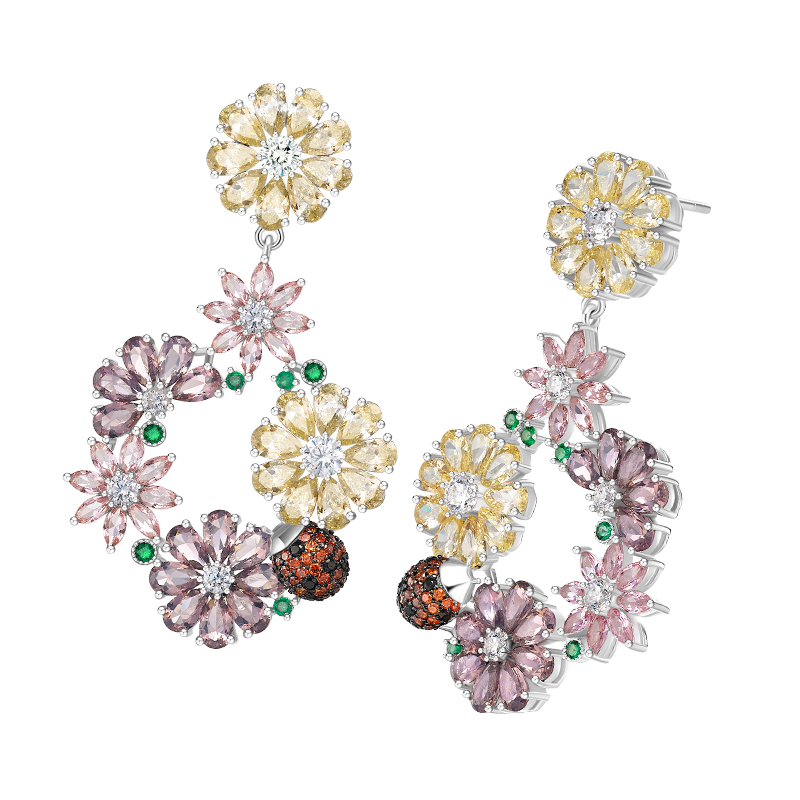 何方珠宝 长款花簇耳环