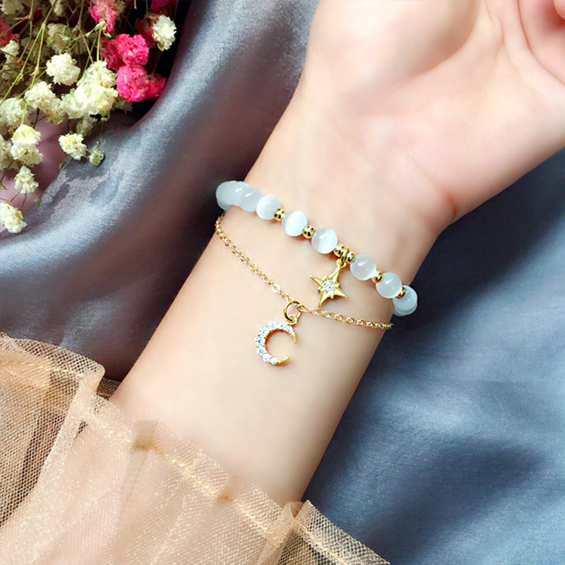 伊黛儿 双层猫眼石银手链